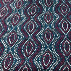 Teal Blue Geometric Thread Slub Silk Embroidery