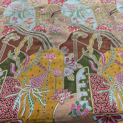 Multicolor Floral Printed Sequins Thread Crepe Embroidery