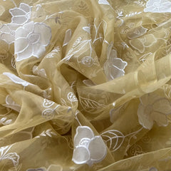 Pale Yellow Floral Applique Pure Organza Embroidery