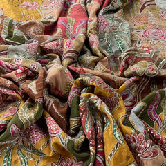 Multicolor Floral Printed Sequins Thread Crepe Embroidery