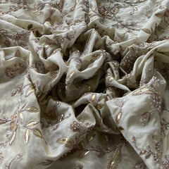 Natural Gold Multibead Pearl Cutdana Work Tissue Embroidery