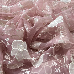 Onion Pink Floral Applique Pure Organza Embroidery