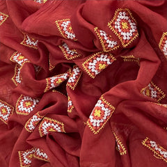 Rust Diamond Multicolor Thread Mul Chanderi Embroidery
