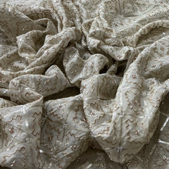 Natural Gold Sequins Zari Symmetrical Tissue Embroidery