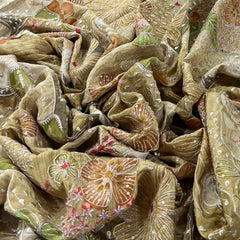 Mehendi Green Floral Printed Sequins Thread Crepe Embroidery