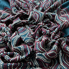 Teal Blue Geometric Thread Slub Silk Embroidery
