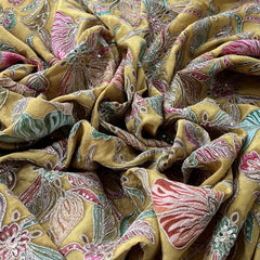 Yellow Printed Sequins Thread Crepe Embroidery