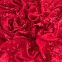 Red Floral Thread Self Slub Silk Embroidery