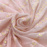 Light Peach Flower Chanderi Thread Embroidery