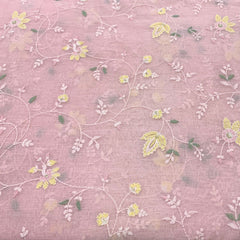 Light Peach Floral Jal Chanderi