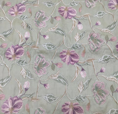Pista Green Floral Thread Pure Tussar Embroidery
