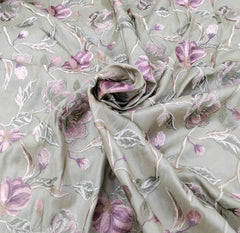 Pista Green Floral Thread Pure Tussar Embroidery