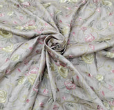 Pastel Beige Multicolour Floral Thread Pure Tussar Embroidery