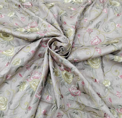 Pastel Beige Multicolour Floral Thread Pure Tussar Embroidery