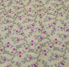 Yellow Multicolour Floral Thread & Zari Pure Tussar Embroidery