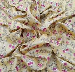 Yellow Multicolour Floral Thread & Zari Pure Tussar Embroidery