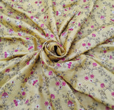 Yellow Multicolour Floral Thread & Zari Pure Tussar Embroidery