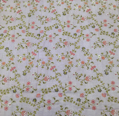 Light Lavender Multicolour Floral Thread & Zari Pure Tussar Embroidery