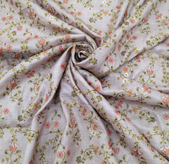 Light Lavender Multicolour Floral Thread & Zari Pure Tussar Embroidery