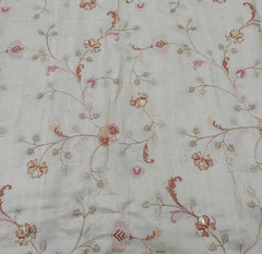 Beige Rust Floral Thread & Zari Pure Tussar Embroidery