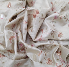 Nude Pink Floral Thread Pure Tussar Embroidery