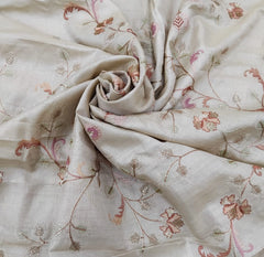Beige Rust Floral Thread & Zari Pure Tussar Embroidery