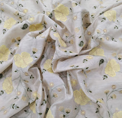 Beige Floral Jal Thread Pure Tussar Munga Embroidery