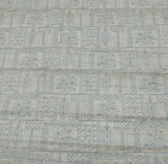 Beige & Sea Blue Floral Thread Pure Tussar Embroidery