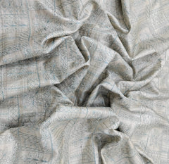 Beige & Sea Blue Floral Thread Pure Tussar Embroidery