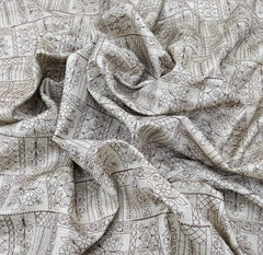 Beige & Maroon Floral Thread Pure Tussar Embroidery