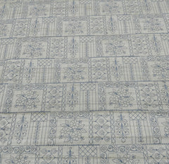 Beige & Pastel Blue Floral Thread Pure Tussar Embroidery