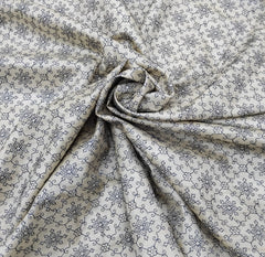 Beige & Grey Abstract Floral Thread Pure Tussar Embroidery