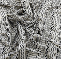 Natural Beige Geometric Stripes Thread Pure Tussar Embroidery