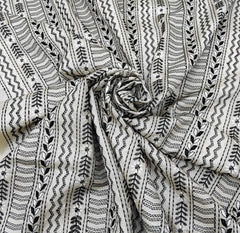 Natural Beige Geometric Stripes Thread Pure Tussar Embroidery