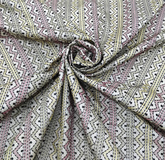 Natural Beige Vertical Stripes Thread Pure Tussar Embroidery