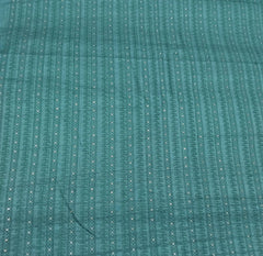 Turquoise Green Stripes Thread & Sequin Pure Tussar Embroidery