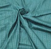 Turquoise Green Stripes Thread & Sequin Pure Tussar Embroidery