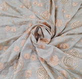 Natural Beige & Peach Floral Thread & Sequin Pure Tussar Embroidery
