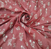 Tomato Red Floral Butta Thread Zari Chanderi Silk Embroidery