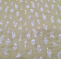 Light Mustard Yellow Floral Butta Thread Zari Chanderi Silk Embroidery