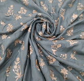 Grey Floral Butta Thread Zari Chanderi Silk Embroidery