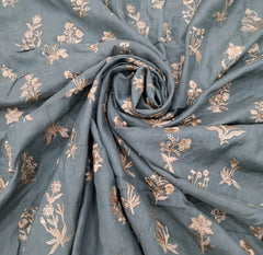 Grey Floral Butta Thread Zari Chanderi Silk Embroidery