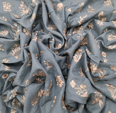 Grey Floral Butta Thread Zari Chanderi Silk Embroidery