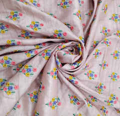 Pink Floral Motifs Multicolour Thread Pure Tussar Embroidery