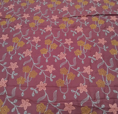 Maroon Wine Floral Thread Chinia Silk Embroidery