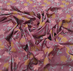 Maroon Wine Floral Thread Chinia Silk Embroidery