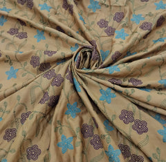 Mustard Yellow Floral Thread Chinia Silk Embroidery