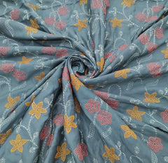 Cement Grey Floral Thread Chinia Silk Embroidery