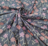 Dark Blue Floral Thread Chinia Silk Embroidery
