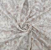 Natural Gold Floral Jal Tissue Cut Dana & Sequin Work Embroidery